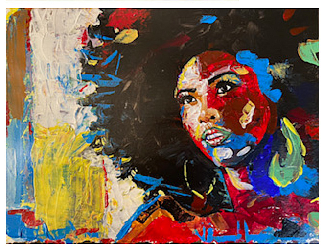 painting of African American woman with splash of color